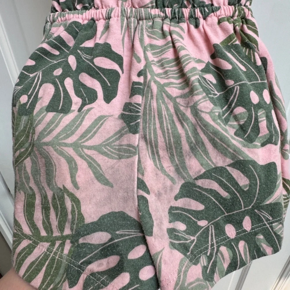 The Children's Place 3T Girls Pink and Gray Leaf Tropical Romper